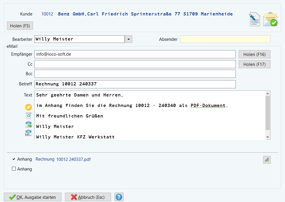 Loco-Soft E-Mail Versand